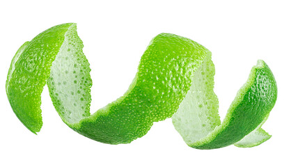 Lime fruit peel isolated on a white background. Zest of lime, healthy food. - obrazy, fototapety, plakaty