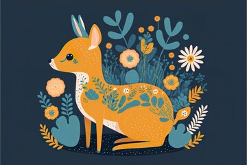 Fototapeta na wymiar Cute deer flat illustration created with Generative AI 
