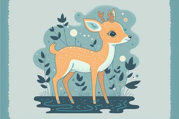Cute deer flat illustration created with Generative AI 