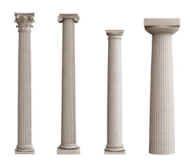 Classical order columns and pillars isolated on transparent background. 3D rendering - obrazy, fototapety, plakaty