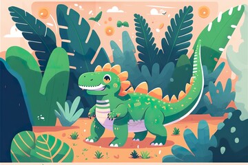 Dinosaur flat illustration created with Generative AI 