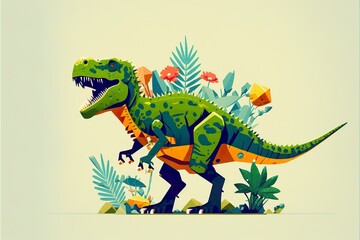 Fototapeta premium Dinosaur flat illustration created with Generative AI 