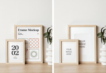 Wood Frames on Table Mockup