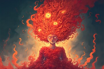 Fire elemental flat illustration created with Generative AI 