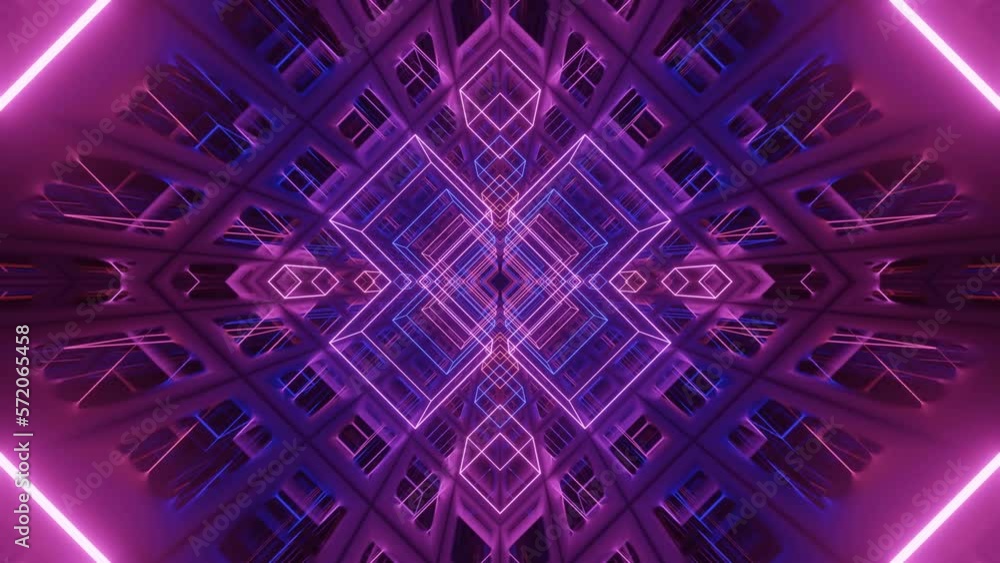 Poster glow sci fi symmetrical construction. vj loop trendy neon tunnel. hi tech neon tunel. sci-fi flight 