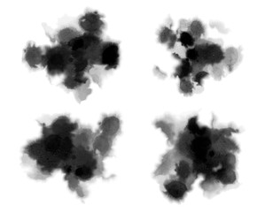 Artistic black ink smear paint texture. Set of watercolor stains, blots. watercolor background