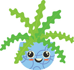 Cute face flowerpot with green plant. House decoration