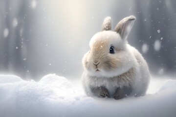 Cute easter bunny in snow - Generative AI