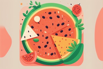 Watermelon flat illustration created with Generative AI 