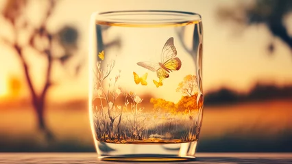 Fotobehang glass morphism with blur mock up spring summer shot © v.senkiv