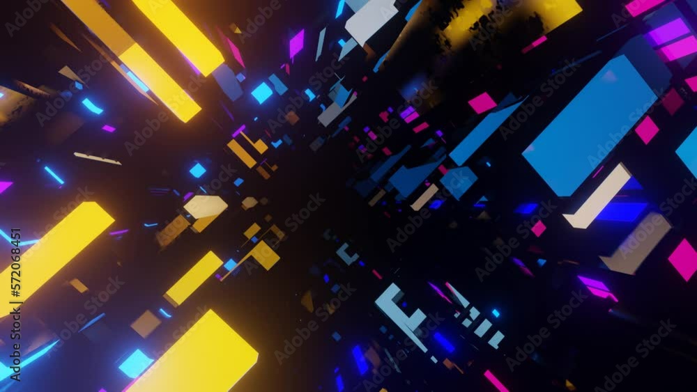 Poster abstract frames and boxes. fly through technology cyberspace with neon glow. sci-fi flight through h