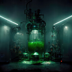 Futuristic Green Goop in Laboratory Vat, Generative AI