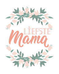 Mother's day card. Dutch text: Dearest Mom. Lettering. vector. element for flyers, banner and posters Modern calligraphy.