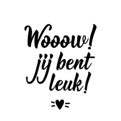 Dutch text: Wooow you are cute. Lettering. vector. element for flyers, banner and posters Modern calligraphy. Wow, joj bent leuk.
