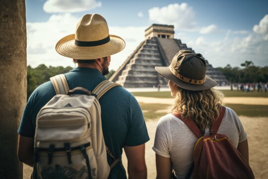 A Couple's Adventure to Chichen Itza: Exploring the Ancient Wonders of Mexico, generative ai
