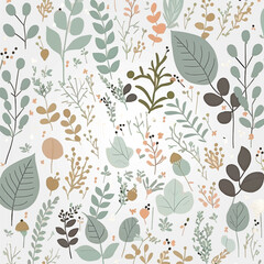 background with many different types of leaves, soft colors
