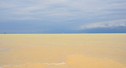 Fototapeta na wymiar sandy beach and blue sky for banner background