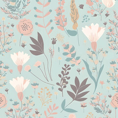background pattern with delicate flowers and plants