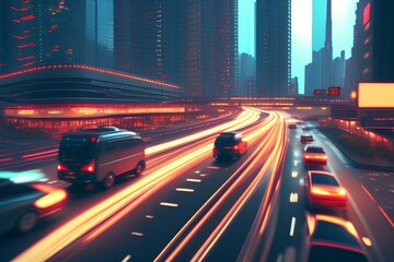 Fototapeta na wymiar traffic at night - Generate AI