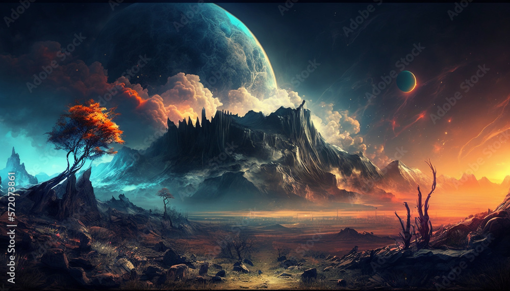 Canvas Prints distant world with other planets in the sky background