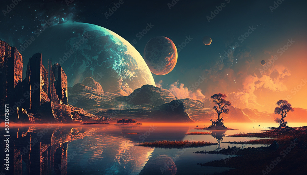Canvas Prints distant world with other planets in the sky background