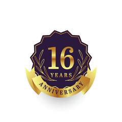16 years anniversary gold emblem logo design