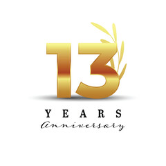 13 years anniversary gold emblem logo design