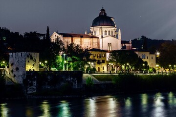 Fototapeta premium Verona, Italy - October 27th 2021: Parish of San Giorgio in Braida at night.