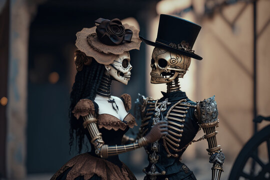 skeleton doll couple
