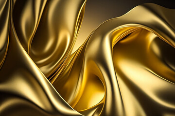 Gold Glistening Fabric Background with Wrinkles and Folds, Wavy Wedding Wallpaper, Generative ai