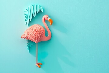 Creative pink flamingo pattern on blue background. Abstract art background. Minimal summer concept.
Generative AI