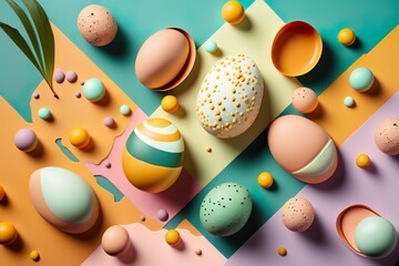 Fototapeta na wymiar Creative composition made with colorful Easter eggs Generative AI