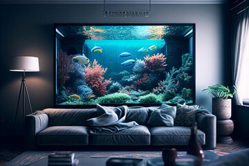 contemporary living room with aquarium real estate