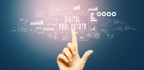 Digital Real Estate concept with hand pressing a button on a technology screen