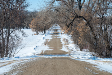 snow covered gravel road