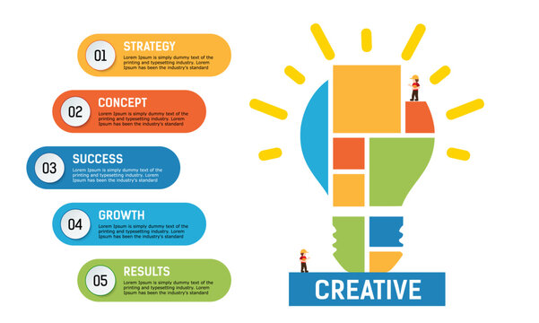 Infographic Big idea for business. 5 step chart info graphic. lamp made of blocks