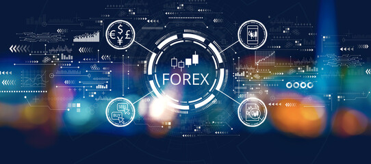 Fototapeta na wymiar Forex trading concept with blurred city lights at night