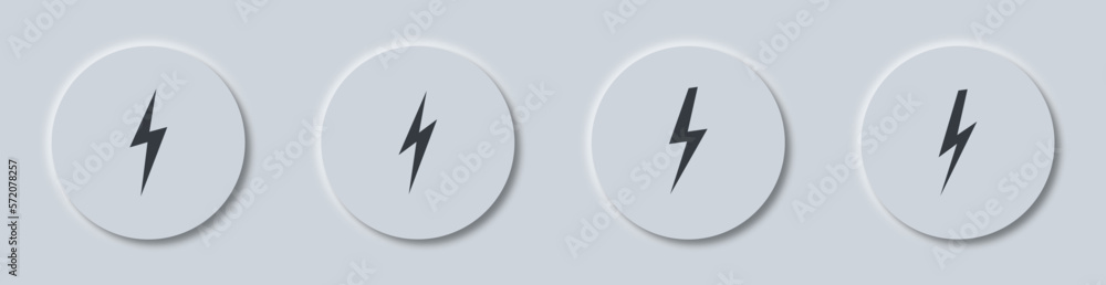 Poster set lightning bolt button in neumorphism style.