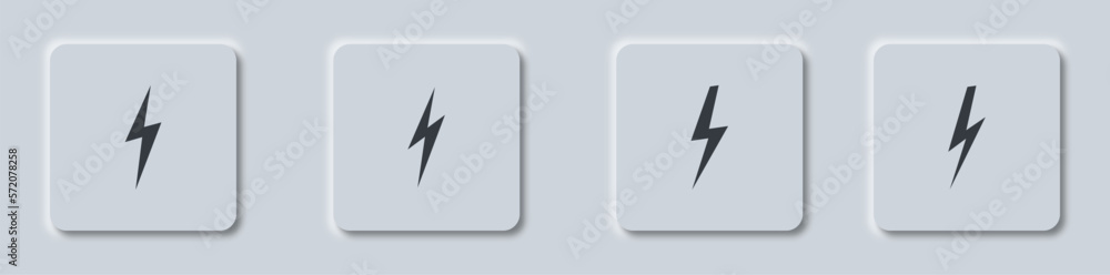 Poster set lightning bolt button in neumorphism style.