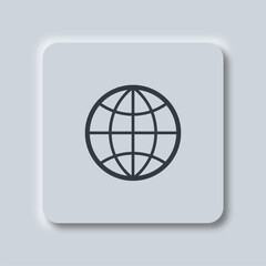 World button in neumorphism style. Globe icons buttons set. Vector illustration.