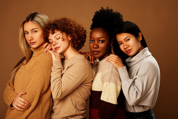 Fototapeta premium Studio shot of a multicultural beautiful girls with natural skin posing.