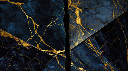 Abstract design, blue marble and gold veins, generative ai
