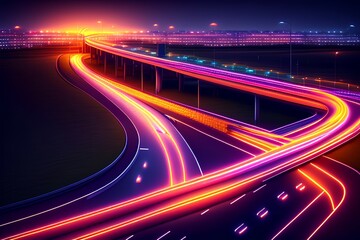 Fototapeta na wymiar traffic on highway at night - Generate AI