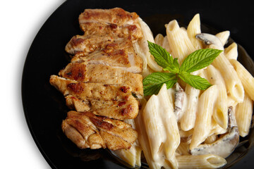 Penne Pasta With Grilled Chicken Close Up Isolated PNG File Transparent Background