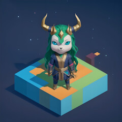 Tiny cute figure of scandinavian god Loki, 3D concept suitable as game development graphic resource, AI Generated - obrazy, fototapety, plakaty