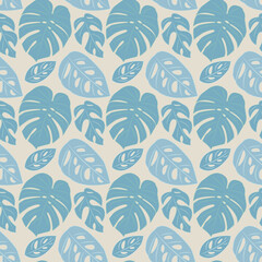 Pattern with different types of monstera leaves 