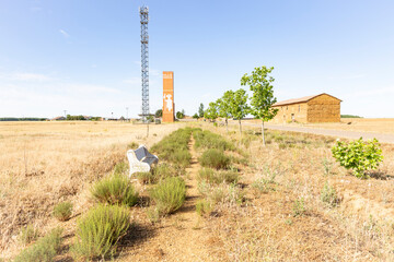 French Way - pedestrian path entering Villamarco village, province of Le&oacute;n, Castile and Leon, Spain - June 2022
