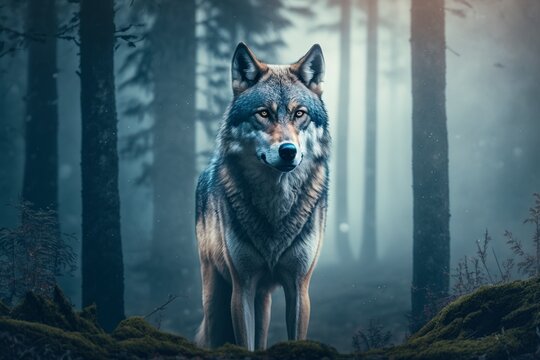 image, mystic wolf in the forest, generative ai