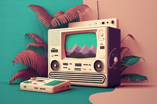 Fondo formas abstractas inspiraci&oacute;n 90s, aesthetic, vaporwave, creado con IA generativa