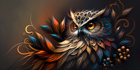 Luxury Beautifull Owl Abstract. Digital AI Illustrations
